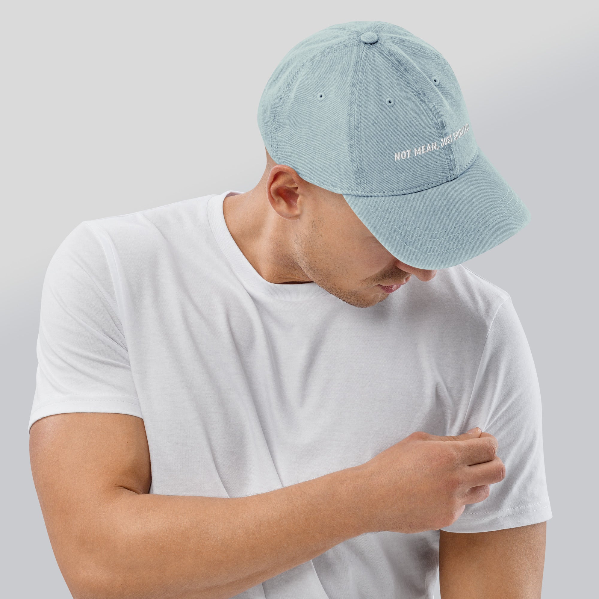 Not Mean, Just Spirited Denim Motto Hat